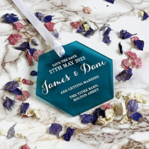 Hexagon Save the Date Tags for Wedding Date Announcement