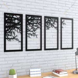 Tree Branch Metal Art Work, Set of 4