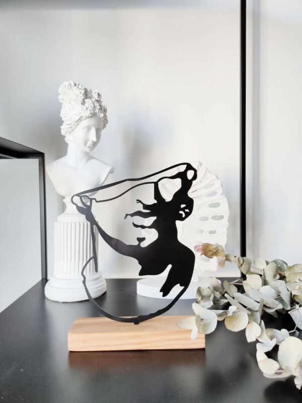 Shadow art " Ancient Sculpture " metal shelf decor, wood based black metal home decor