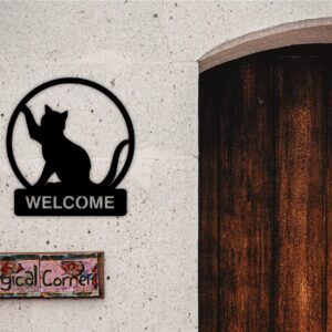 Cat Welcome Sign Metal Wall Art