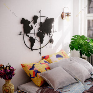 Cardinal World Map Metal Wall Art