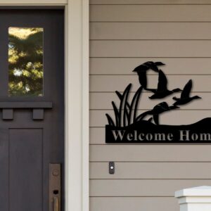 Ducks Flying Welcome Sign Metal Wall Art