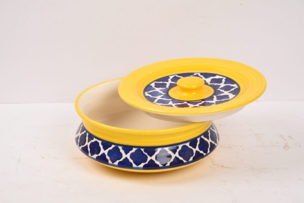 Yellow Hand Painted Ceramic Handi with Lid (Set of 3)